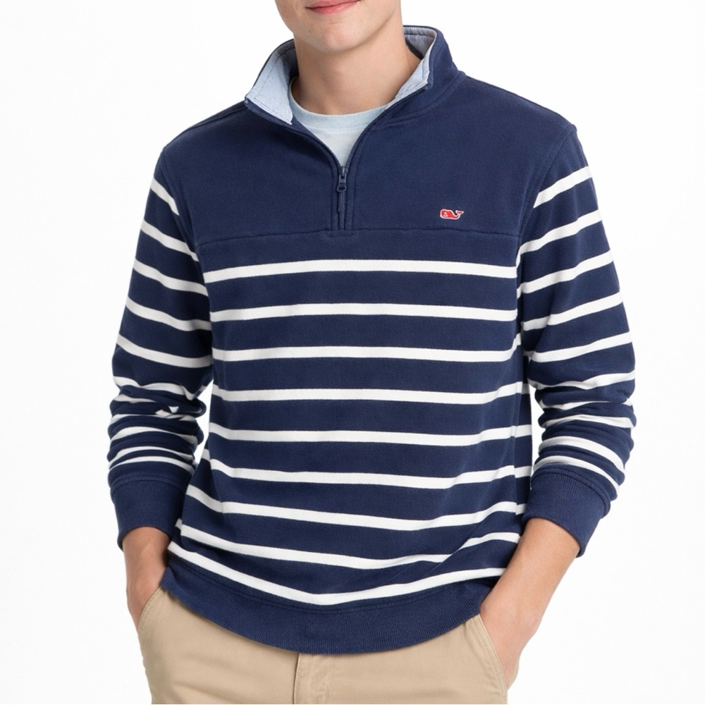 VINEYARD VINES Navy & White Stripe Cotton 1/4 Zip Pullover Youth XL (16) Unisex